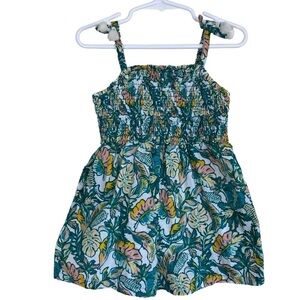 Tommy Bahama Girls Smocked Tank Romper Green Pink Tropical Print Sz 4T
